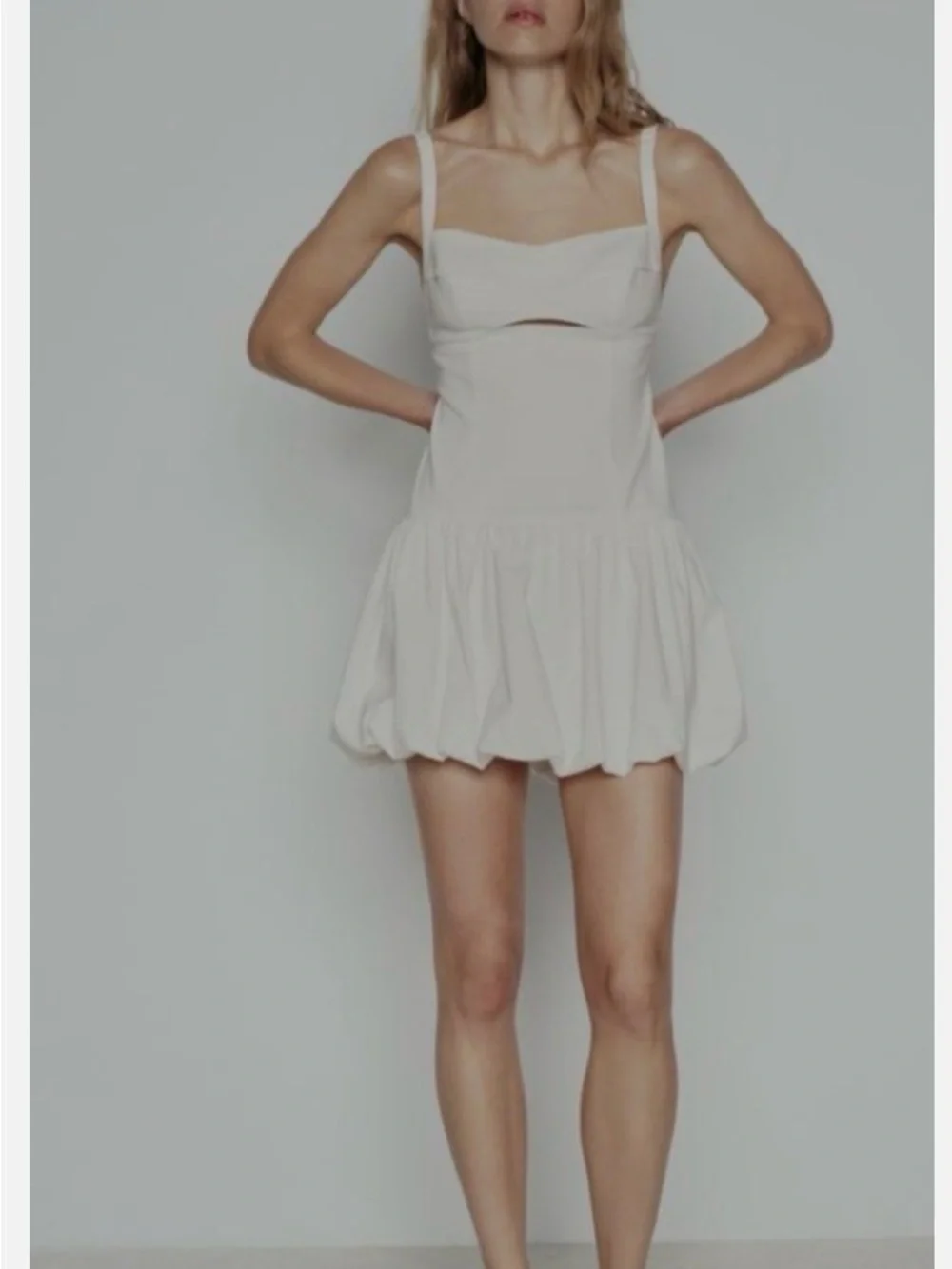 Zara Cream Mini Dress with Front Cutout - Picture 2 of 9